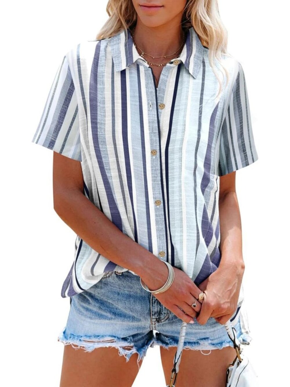 Women's Casual Short Sleeve Linen Button Down Shirt - Summer Beach & Concert Top